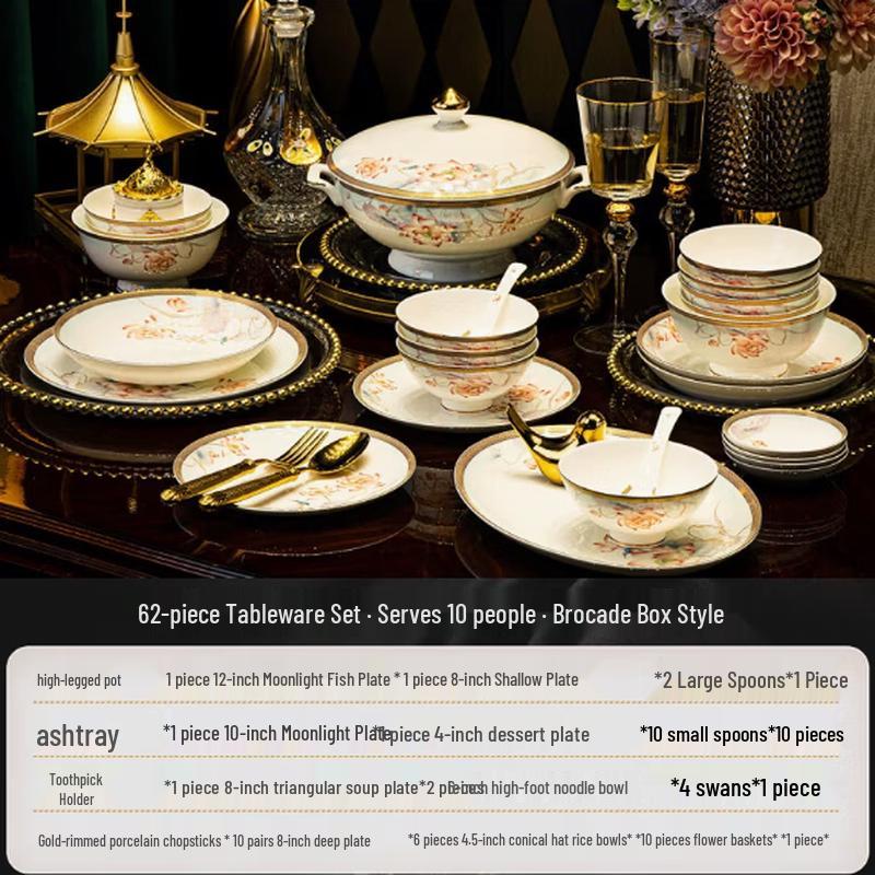 

JINGREPUBLIC 62-Piece Chinese Style Bone China Dinnerware Gift Set