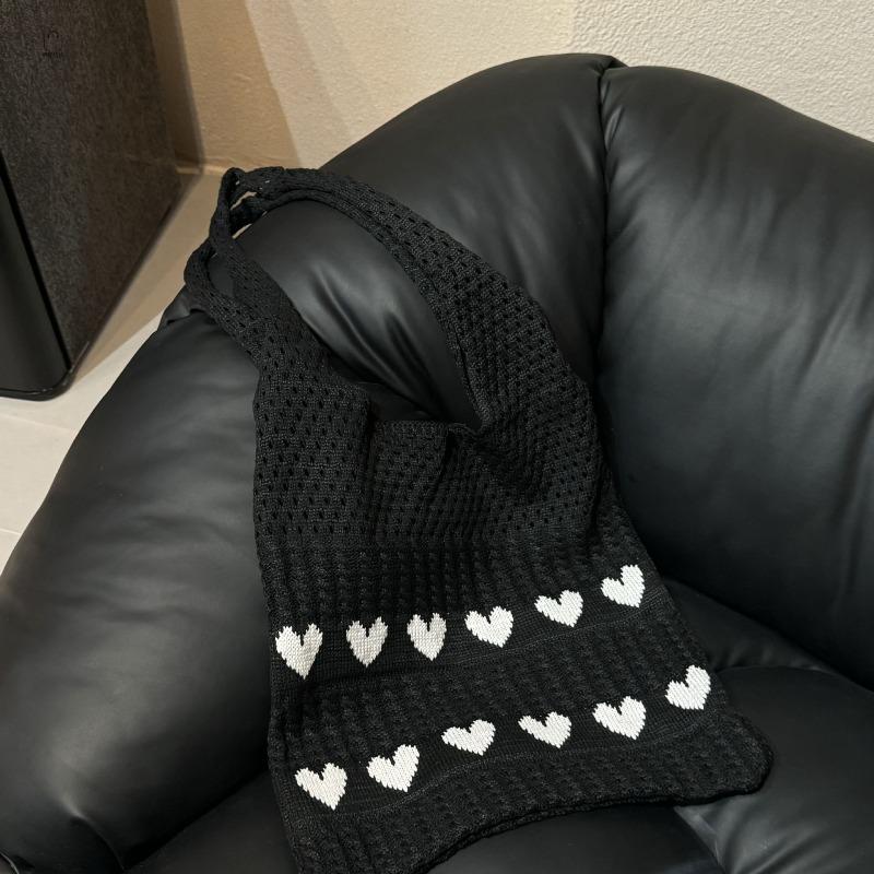 Ins Knitted Love Tote Bag Small Fresh Simple Fashion Woven Bag Personalized Foreign Style Shoulder Bag