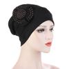 Woman Beautiful Rhinestone Flower Turban Elastic Cloth Head Cap Hat Muslim Women's Hijabs Ladies Bandana Muslim Head Cover