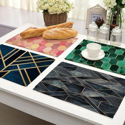 Home Decor Linen Dining Table Mats Luxury Nordic Geometry Pattern Kitchen Placemat 40X30cm Coasters Pads Bowl Cup Mat