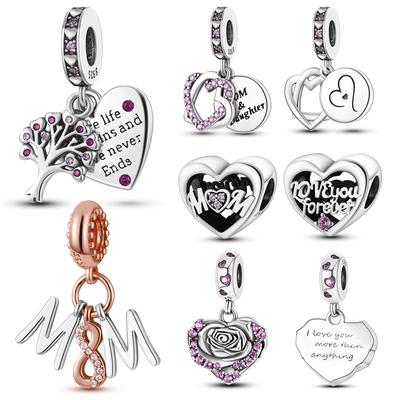 2022 Mother's Day Family Tree and Mom Heart Charms Beads Fit Original Brand Bracelet Bangle for Women DIY Jewelry Gift
