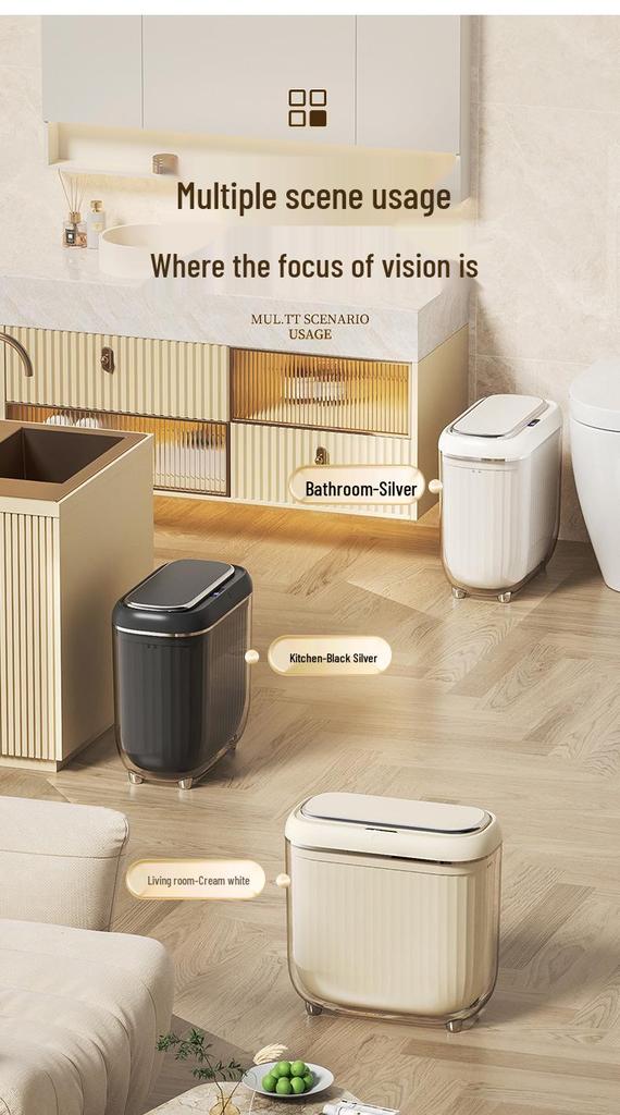 2026 Smart Inner & Outer PET Double Barrel Induction Trash Can, 14L Large Capacity for Living Room
