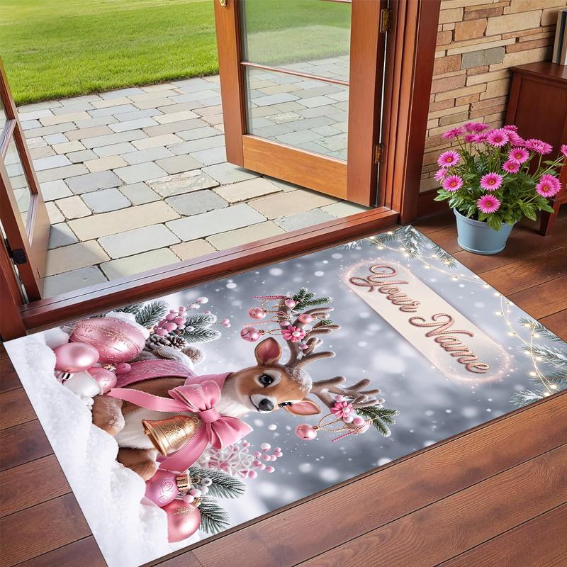Christmas Custom Name Printed Square Area Rug Soft Non Slip Floor Carpet For Bedroom Holiday Gift