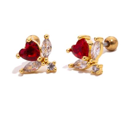 Zirconia Love Angle Earrings For Women Copper Inlaid Rhinestone Gold Color Stainless Steel Pierce Ear Accessory