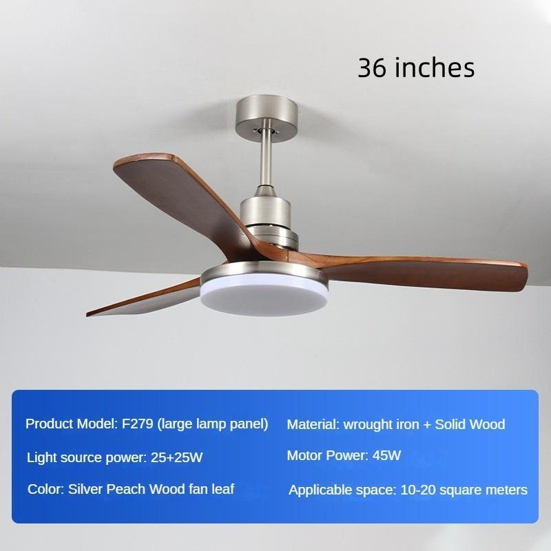 45W Household Intelligent Variable Frequency Living Room Electric Fan Light Solid Wood Retro Restaurant Fan Light Full Spect