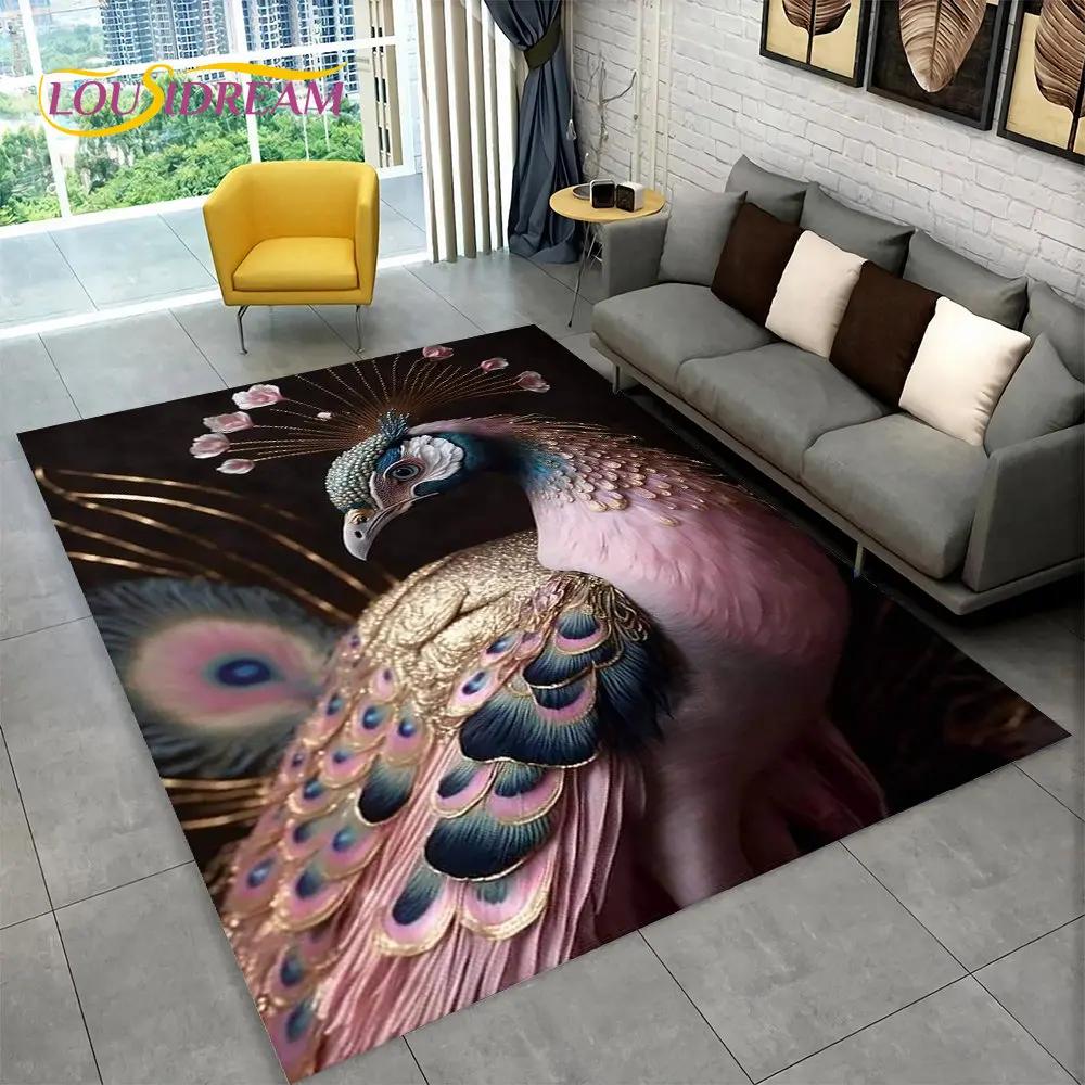 Bird Exquisite Peacock Animal Area Rug,Carpet for Home Living Room Bedroom Sofa Doormat Kitchen Decoration,Non-slip Floor Mats