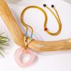Natural Rose Crystal Openwork Heart Charm Necklace Bohemian Braided Rope Chain Dainty Feminine Gift For Her