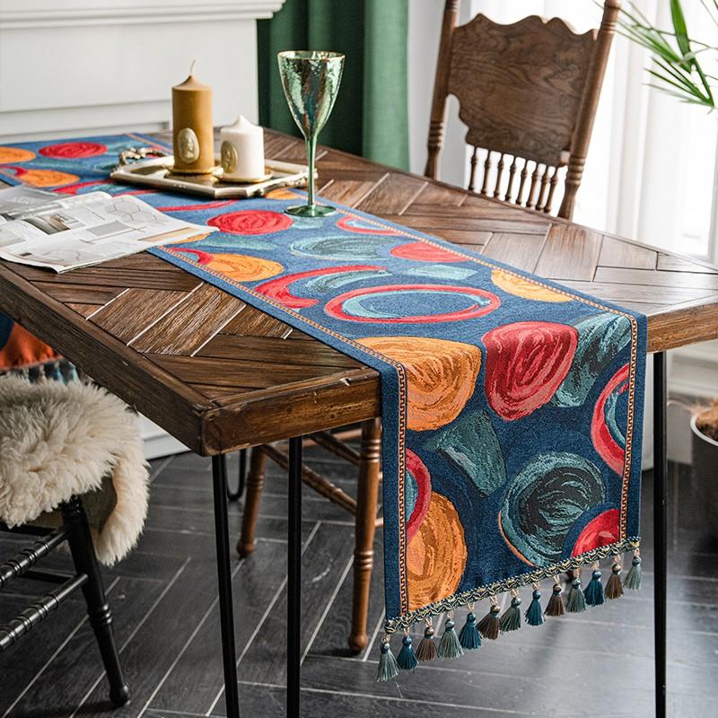 American Retro Jacquard Table Runner Dining Table Cloth Tea Table Cabinet Decorative Strip