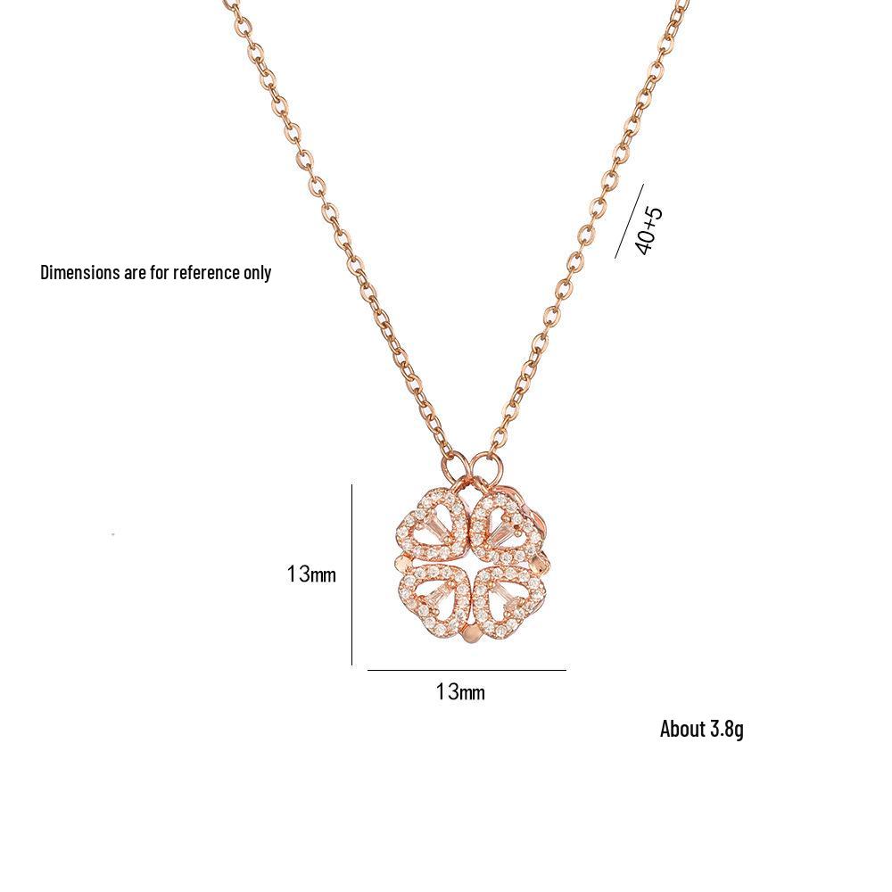 Double Layer Four-Leaf Clover Titanium Steel Necklace: Japanese & Korean Women's Heart Clavicle Chain
