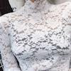 Blouse Half High Collar Long Sleeves See-Through Autumn Top Slim Lace Crochet Patchwork Hollow Tee Streetwear