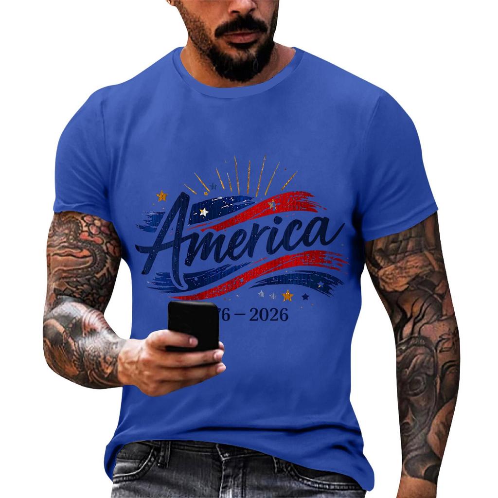 Men's Loose And Casual Flag-print T-shirt, Short Sleeve Shirt