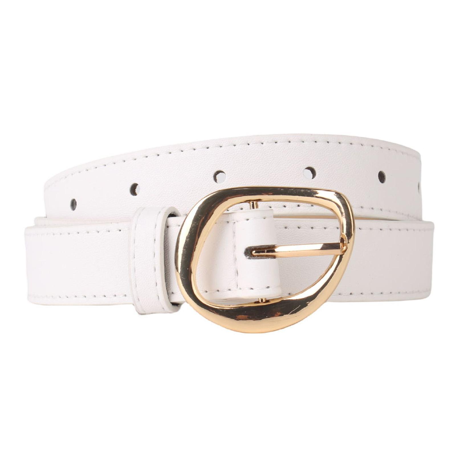 

Узкий пояс для женщин Элегантный простой ремень с золотой пряжкой Универсальный однотонный ретро пояс Стильный аксессуар белый