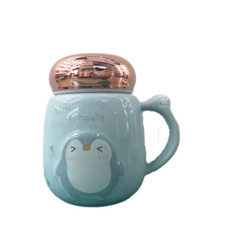 Ceramic Cup Mirror Cover Household High Value Relief Small Animal Cup Office Worker Leakproof Lid Mug