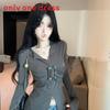 Oversize Vneck Tshirt For Women With Embroidery And Raglan Sleeves For Fall Winter Fashion