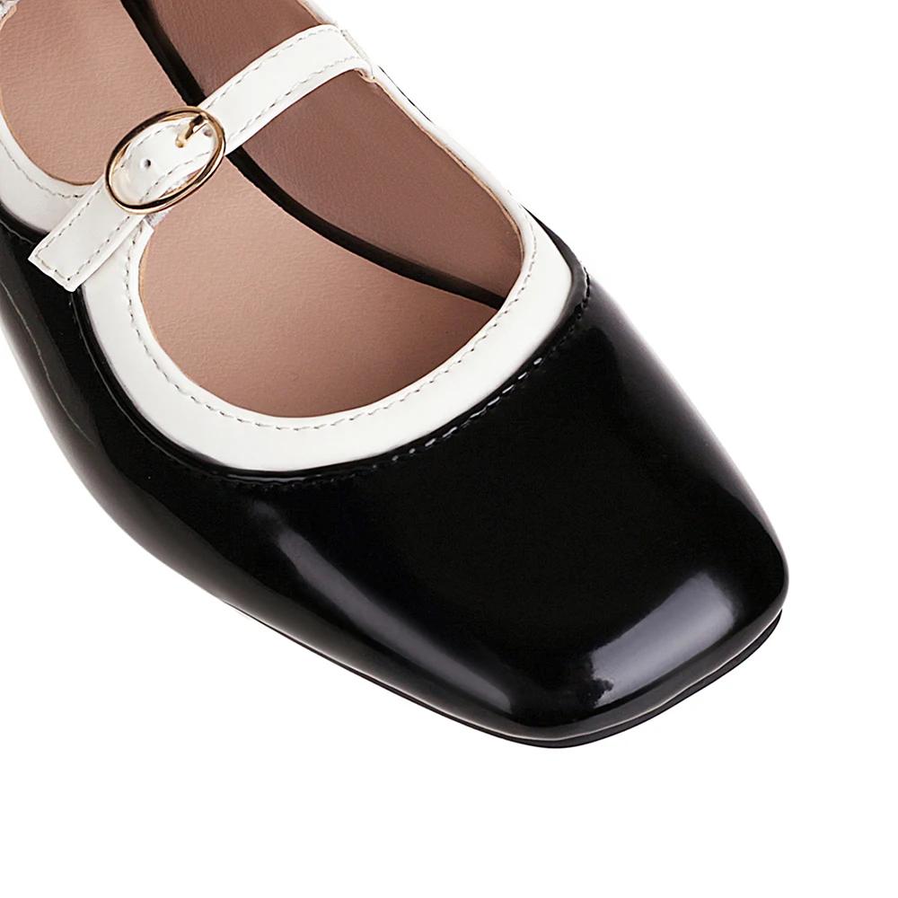 Fashion Fashion Women Mary Jane Flats Ladies Shoes Shallow Mouth Square Toe Solid Color Low Heel Vintage Casual Party Mujer Green Black