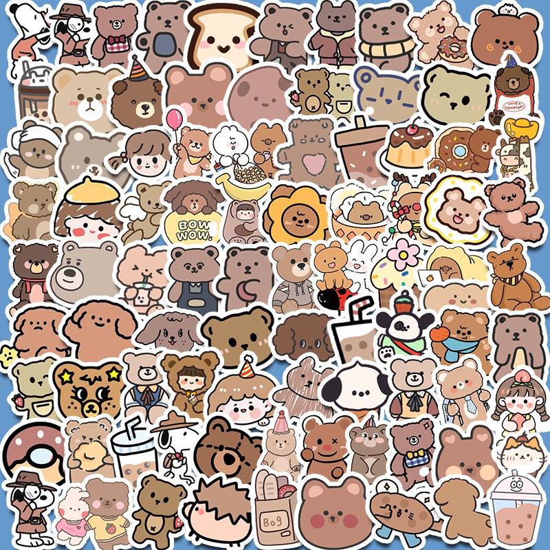 

Cute Bear & Rabbit Emoji Planner Stickers - Coffee Color, Waterproof, Traceless, Cup & Phone Decoration