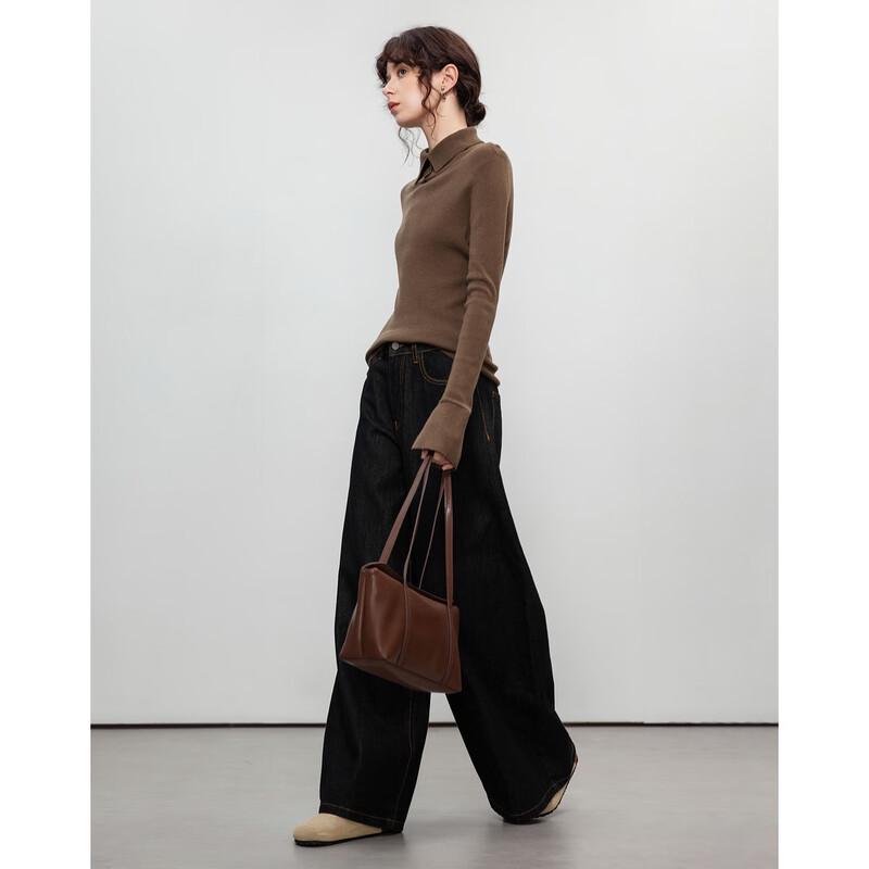Women's Lapel Slit Bell Sleeve Knit Top