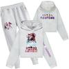 Girls Clothing Sets Kpop Witch Hunt Girls' Half Waist Short Hoodie Single and Double Sleeve Printed Casual Set