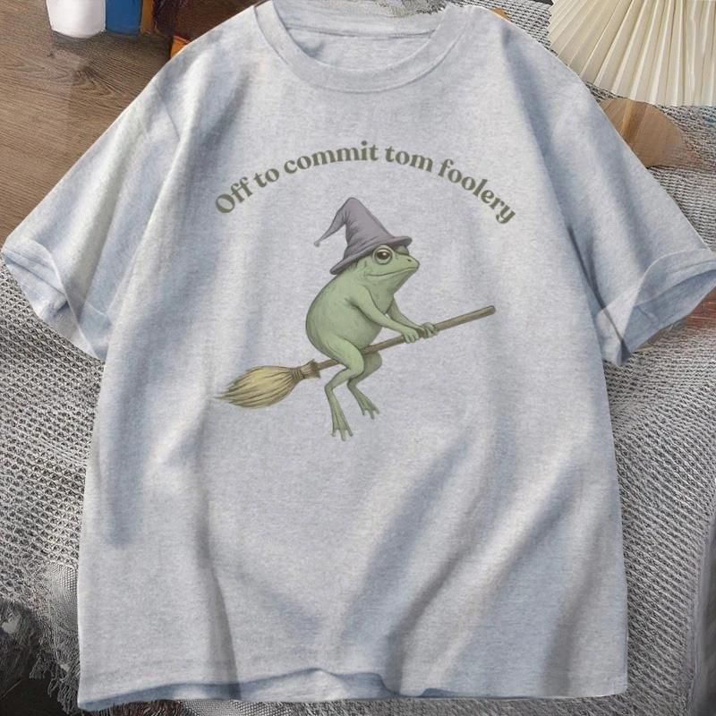 Funny Witch Frog Tshirt Unisex Unisex Funny Halloween Cottagecore Tshirt Casual Round Neck Short Sleeve Unisex Clothes Streetwear