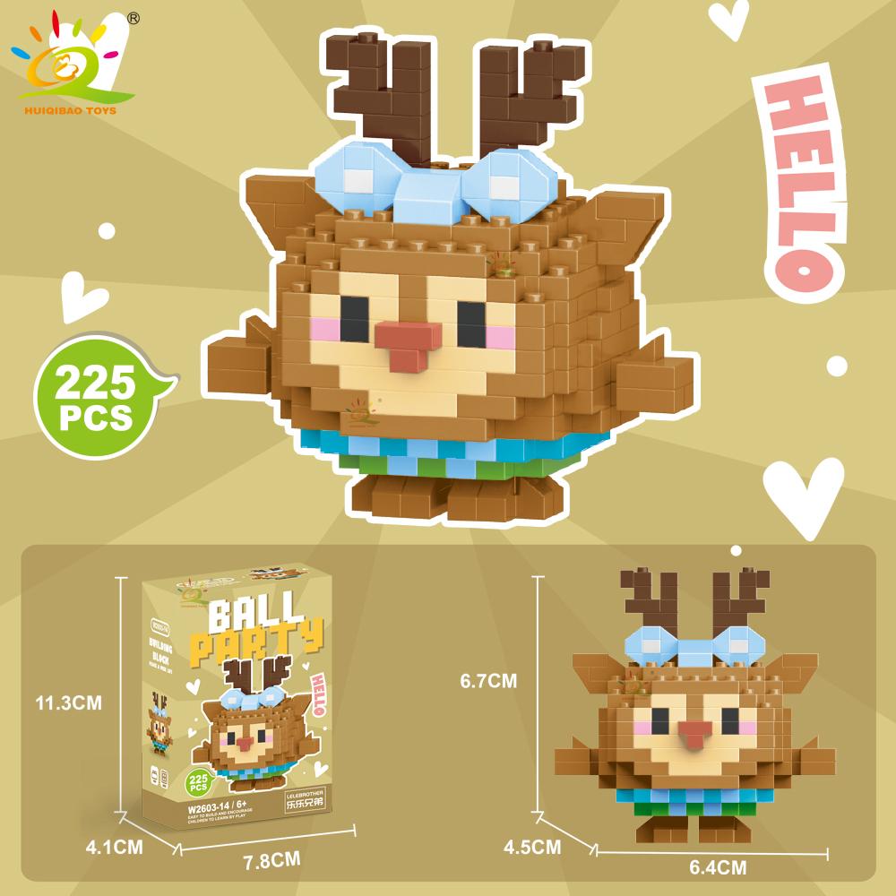 HUIQIBAO Mini Cute Animal Micro Building Blocks 3D Diamond BEE Cat Panda Model Bricks DIY City Construction Toys for Children