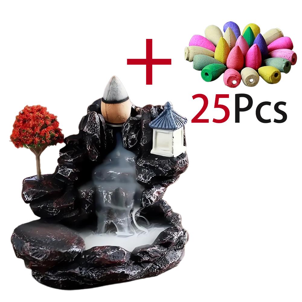 Backflow Incense Holder Waterfall Incense Burner Home Decor Aromatherapy Ornament Incense Cones with Backflow Incense Cones