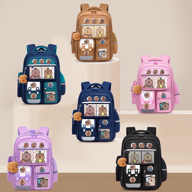 Large Capacity Capybara Cartoon Backpack - Water-Repellent School Bag for Kids