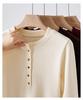 Women's 270g Slimming Long-Sleeve Fleece T-Shirt, Spring/Autumn 2025 Style, Button-Up Round Neck