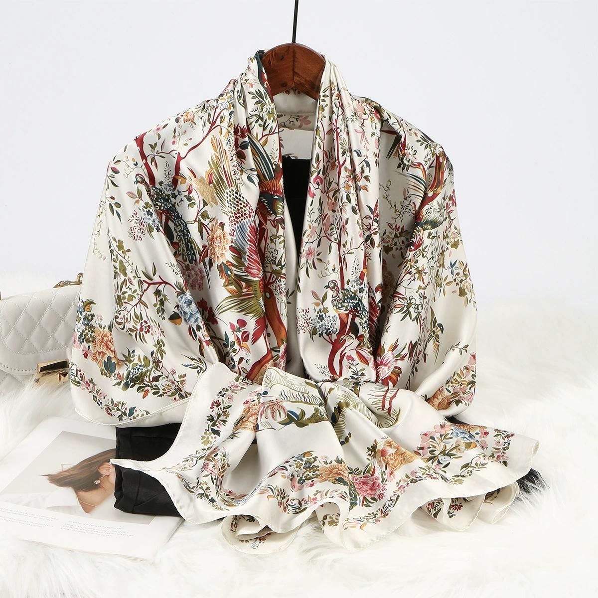 180*85Cm New Silk Satin Printed Long Scarf For Spring Elegant Floral Design Women’S Headscarf & Scarf And Shawl M