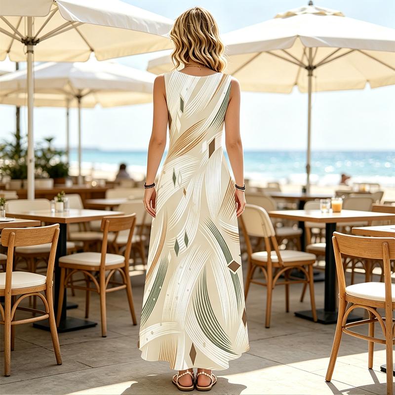 Long Maxi Tank Dress for Women Loose Sleeveless Lightweight Beach Vacation Dress,Simple Cut Summer Casual Wear,Fashion Versatile Daily Outfit