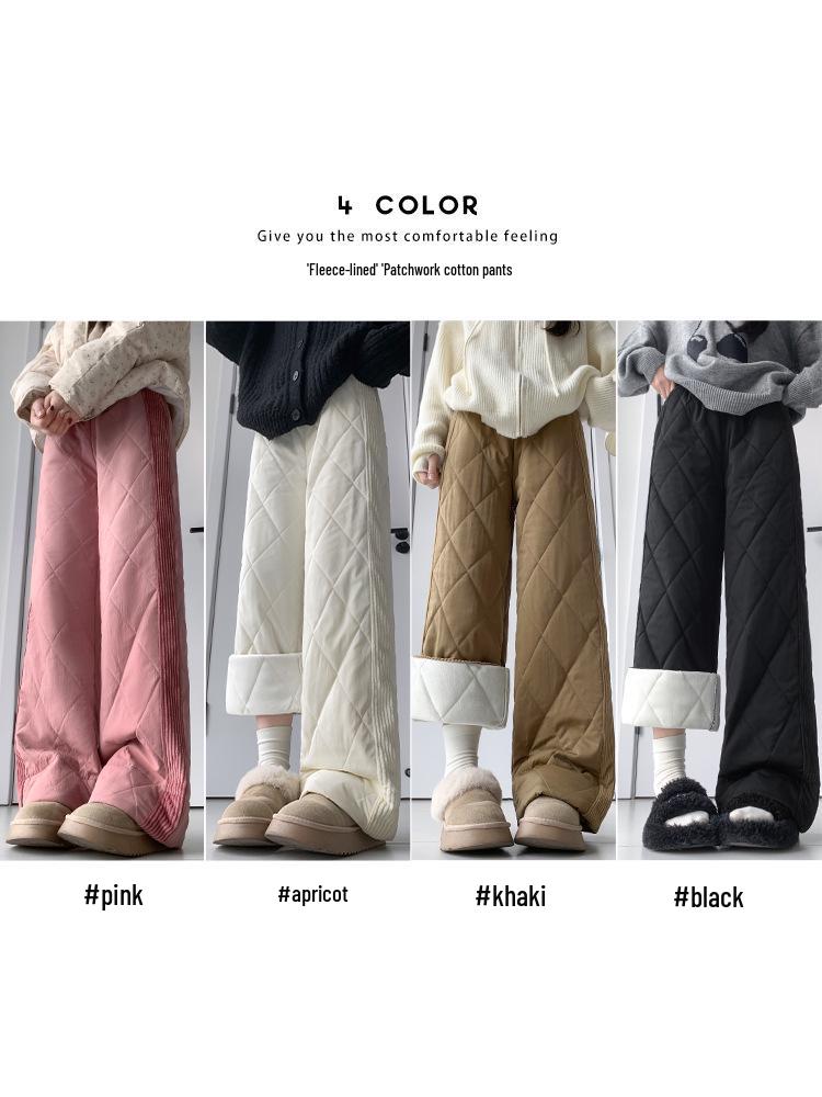 Women's Thick Fleece-Lined Patchwork Wide-Leg Winter Pants