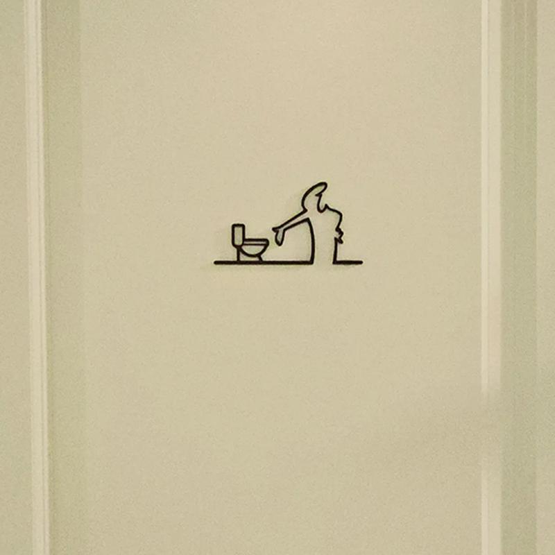 3D Nyomtatott Minimalista Vonalas Faldekoráció Öntapadós WC Jel Vízálló Modern Dísz Fürdőszobába Otthoni Dekoráció