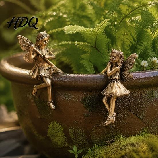 Kreative Topfpflanzen-Dekorationen 2 Stück/Set Blumentopf-Blumenfeen-Figuren, Retro-Harz-Schmetterlingsflügel-Dekorative Topf-Dekoration Statuen, Süße Hängende