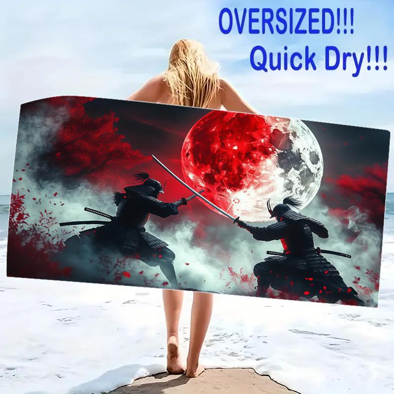 Samurai Print Beach Towel, Large Soft Quick Dry Towel for Beach Camping Swimming