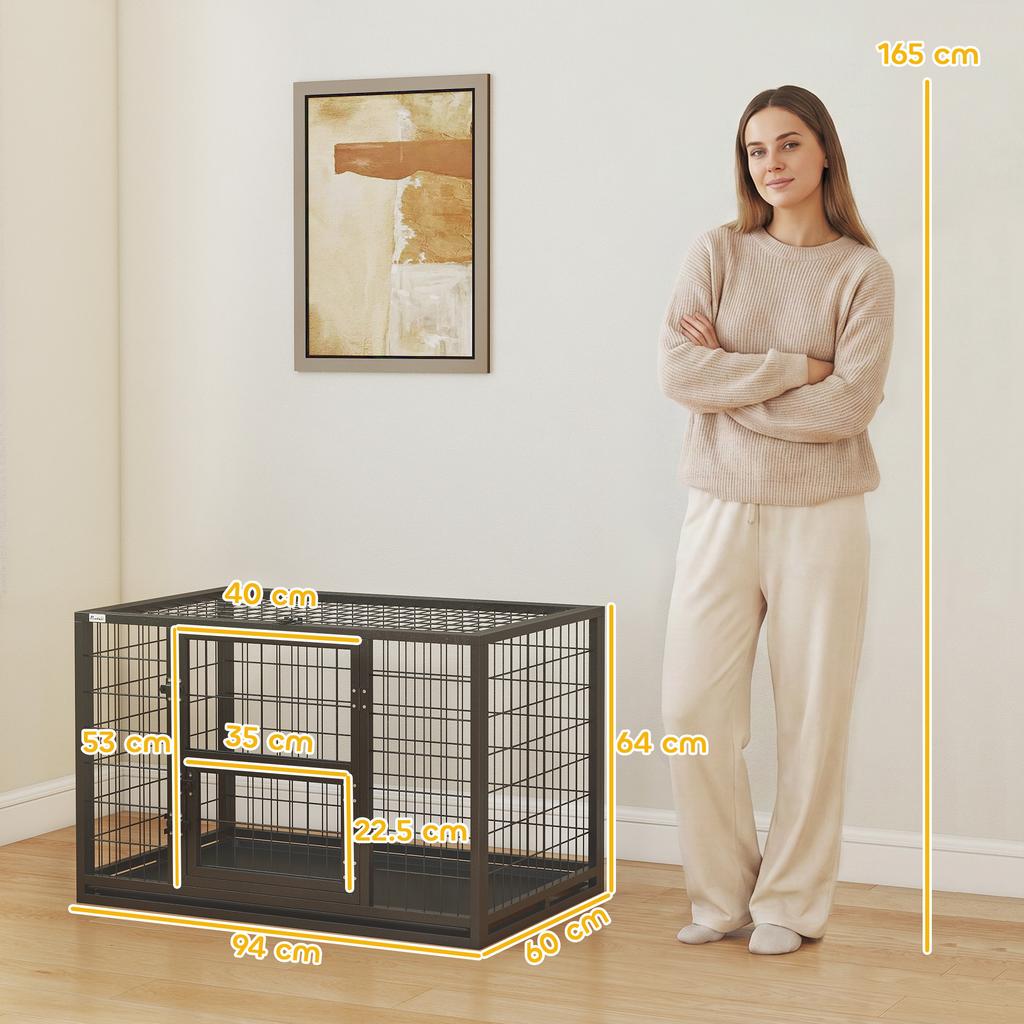 Sturdy Dog Cage, 94x60x64 Cm, with Removable Tray.