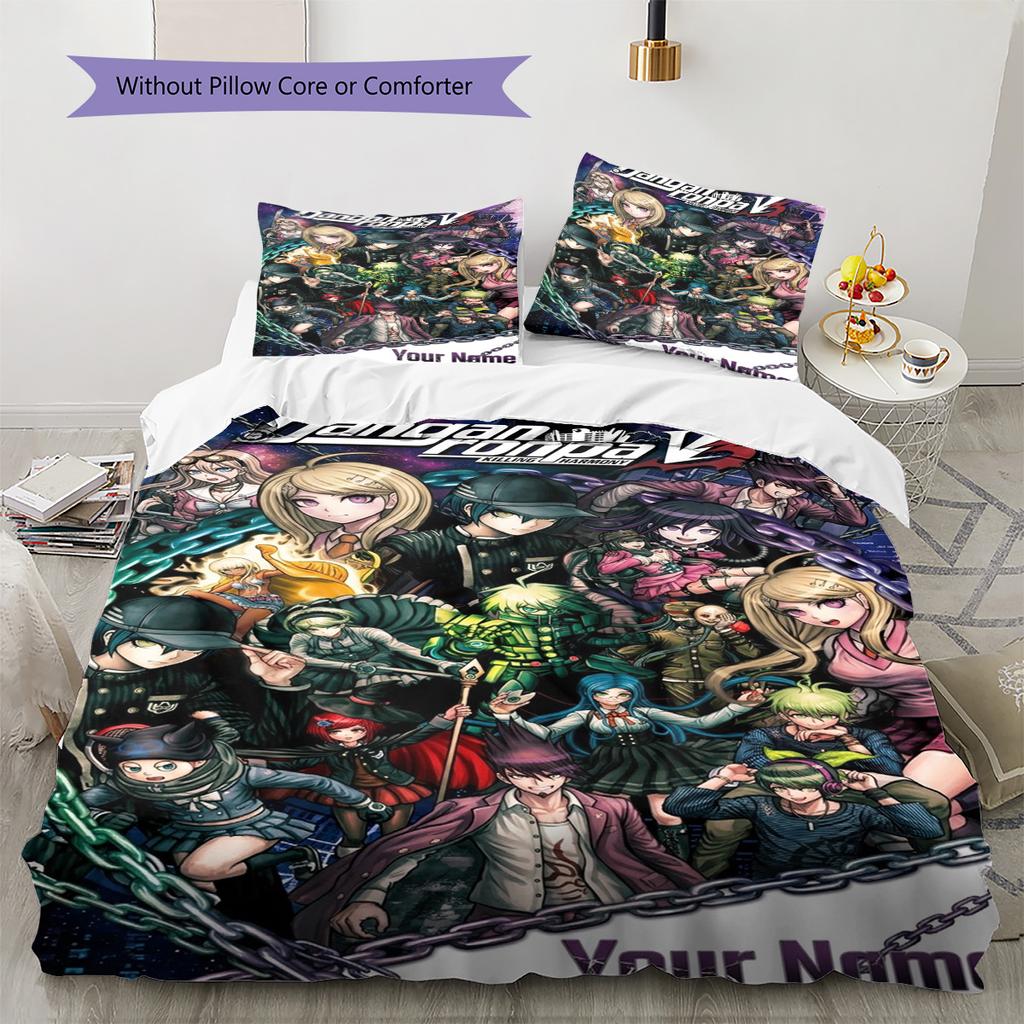 Name Custom Dangan Ronpa Anime Pattern Bedding Set Quilt Cover Pillowcase Home Decor Gift (1 * Duvet Cover + 2 * Pillowcase, Without Core)