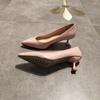 Fashion Korean All Match Fashion Work Shoes Woman Pointed Toe Shallow Brief Office Ladies Pumps Slip On Solid Leather Thin High Heels
