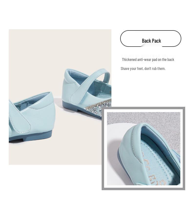 Girls' Elsa Princess Crystal Rhinestone Performance Flats - Non-Slip, Soft Sole