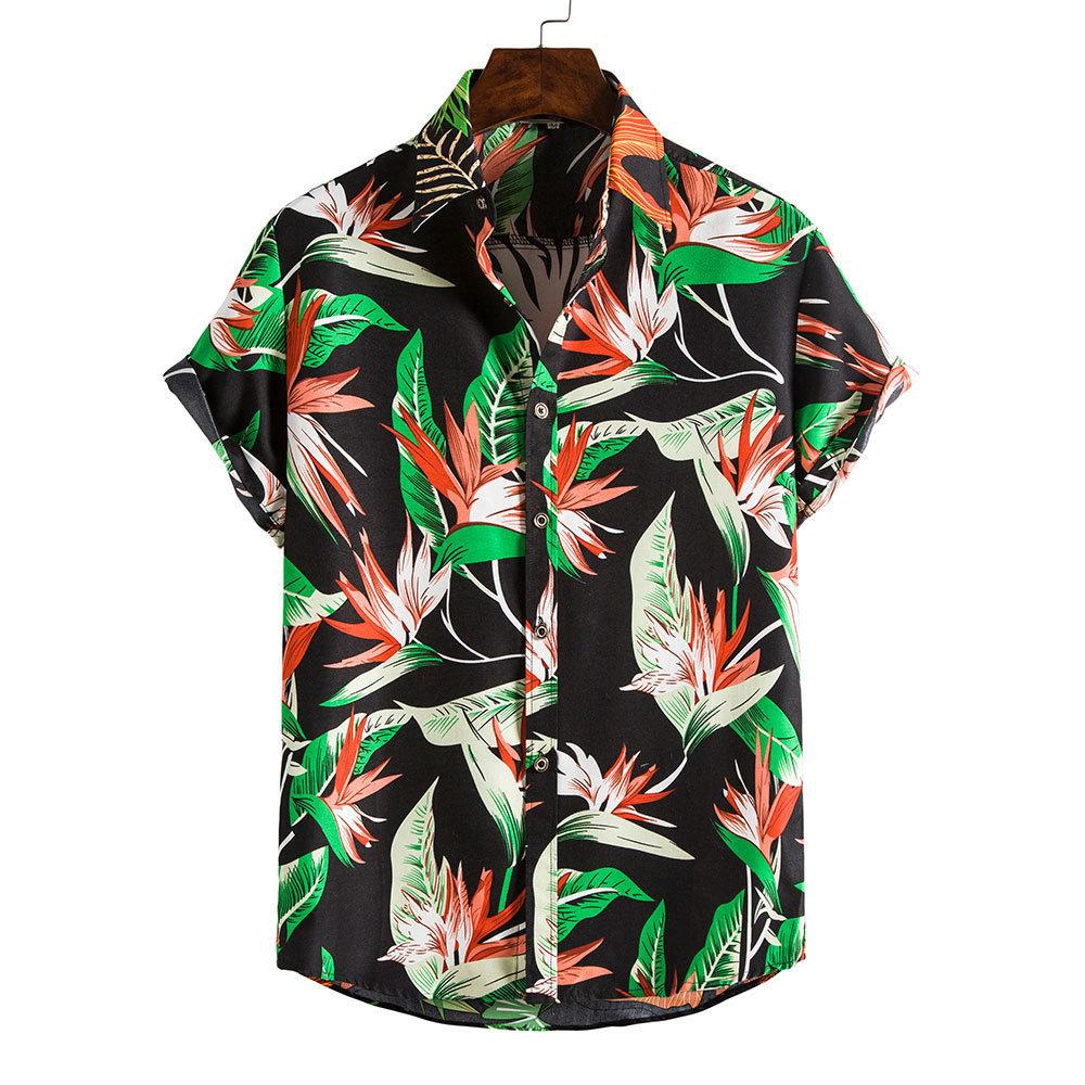 Spring and Summer Men's Beach Shirt Hawaiian Short Sleeve Flower Shirt Men's