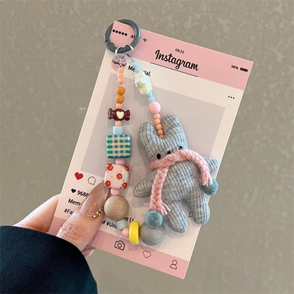 Cartoon Beaded Phone Charm ins Rabbit Beaded Key Chain Phone Charm Strap  Mobile Phone Accessories