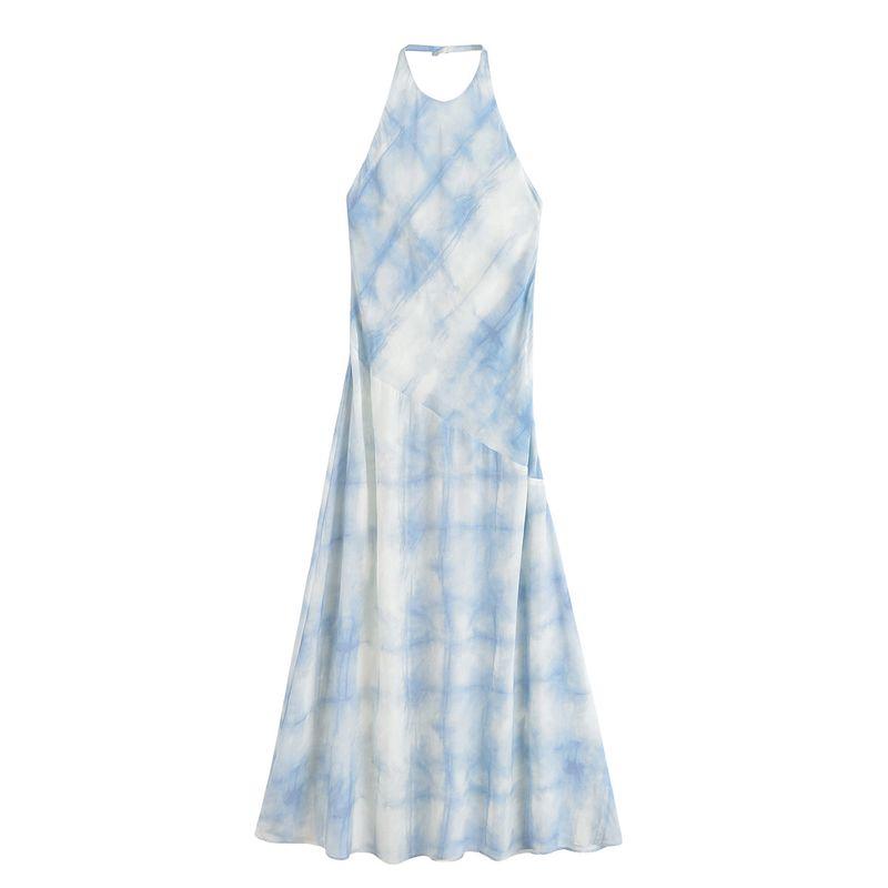 

Kaslead Новая женская одежда Западный стиль Дизайн с открытой спиной Платье с воротником на шее 6929280 Blue L