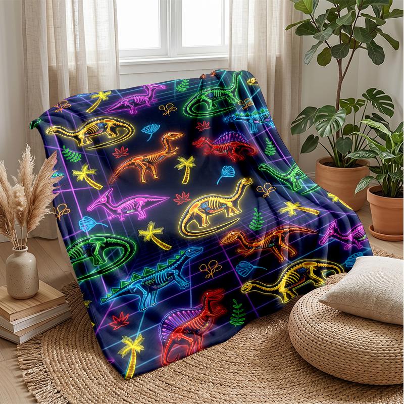 Neon Dinosaurs Galaxy Theme blanket Lightweight Warm Flannel Blanket Decorative Throw Blanket for Home Decoration