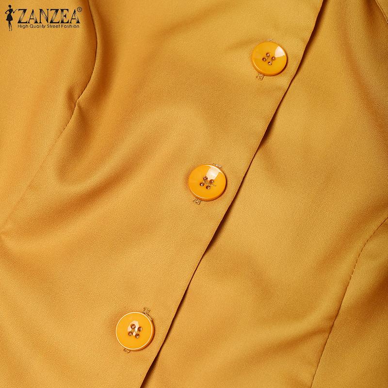 ZANZEA Women Turn Down Collar Summer Short Sleeve Casual Print Blouse