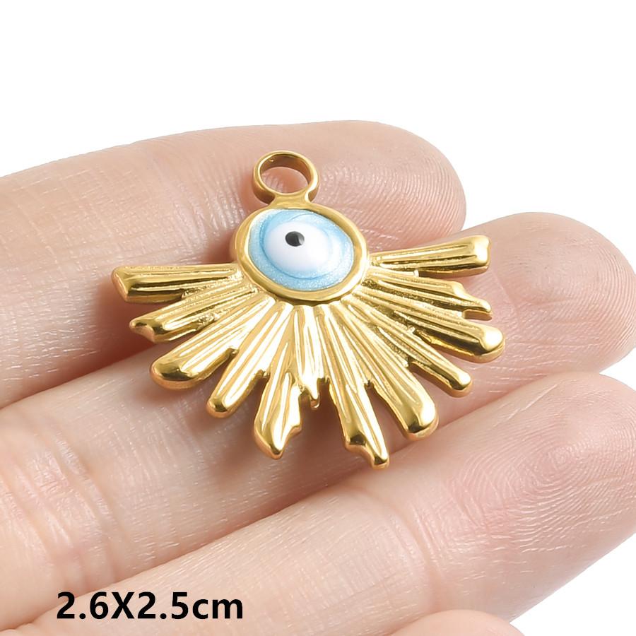 Hand Drip Oil Blue Sun Eye Pendant Rhinestone Stainless Steel Evil/Turkish Eye Charms For Jewelry Making Supplies Charm Material