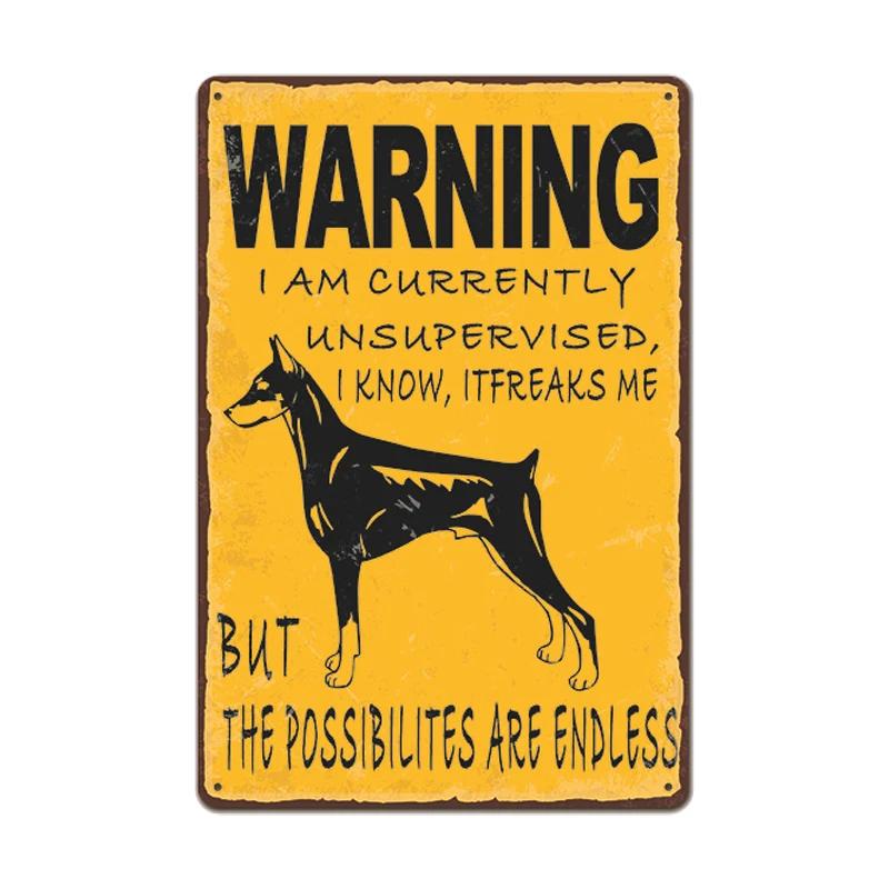 Dog Metal Tin Signs Vintage Poster Beware of Dog Retro Tin Plates Wall Stickers for Garden Family House Door Decoration