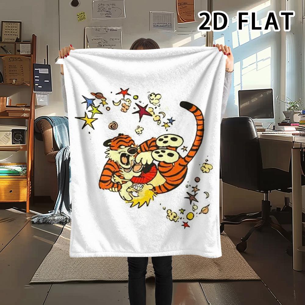 1Pc Calvin and Hobbes Print Flannel Blanket, High quality Comfortable for All Seasons, Home Decor, Warmth and Comfort, Perfect for Christmas Gifts