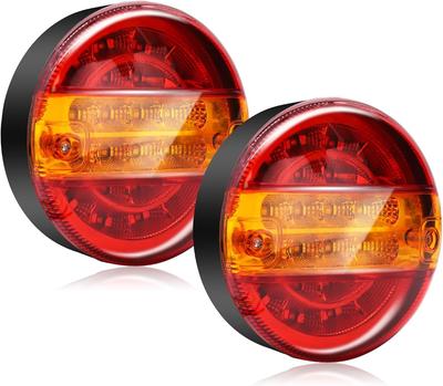 Feux Arrière LED pour Camion, Feux Arrière Ronds 12V/24V, Feux de Signalisation, Feux Stop (Rouge jaune)