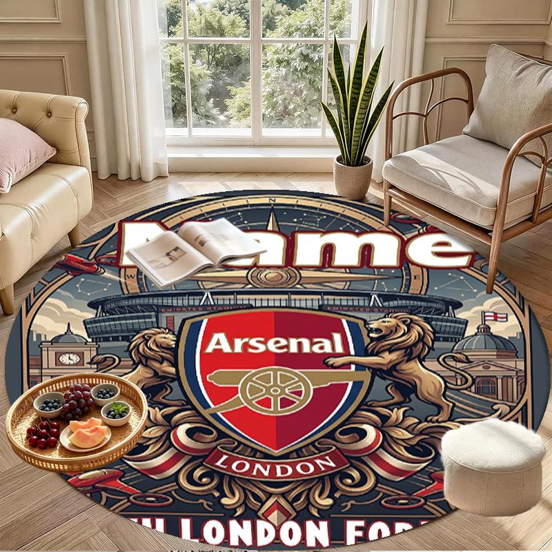 Custom Name Personalized Arsenal F.C Print Round Rug, Versatile Home Decor Carpet, for Playroom, Apartment, Balcony, Entryway, Hallway Gift