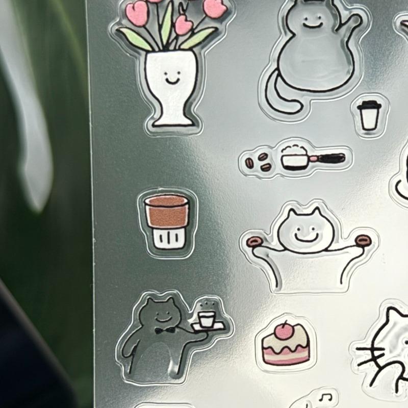 Cute Coffee Cat 3D Jelly Stickers, DIY Decorative Stickers for Journal, Water Bottle, Laptop, Luggage & Camera