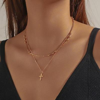 European and American Stainless Steel Double Layer Beaded Pendant Necklace for Women