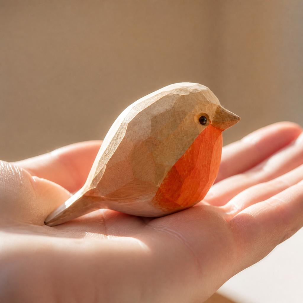 Wooden Bird Figurine Decorative Sculpture Handcrafted Wooden Animal Ornament for Office Living Room Desk Shelf Display